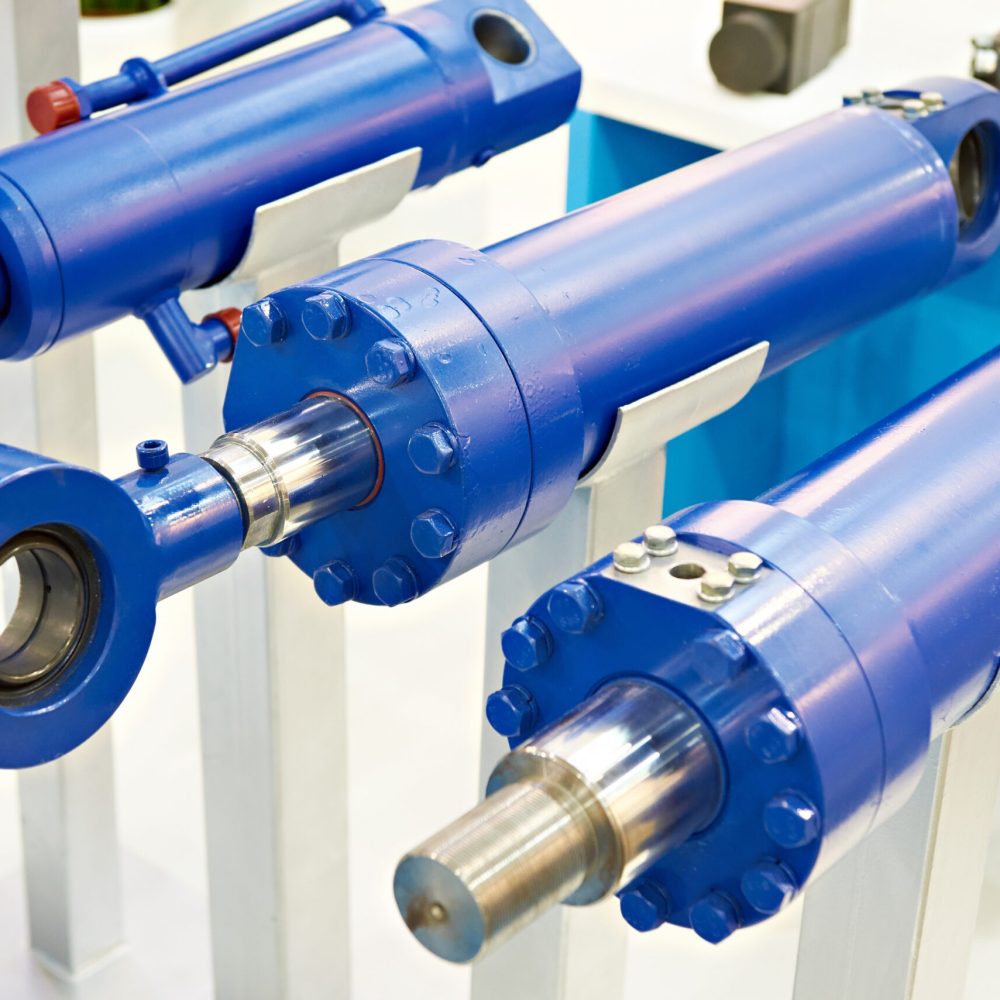 Hydraulic cylinders Hydraulic cylinders on stand exhibition